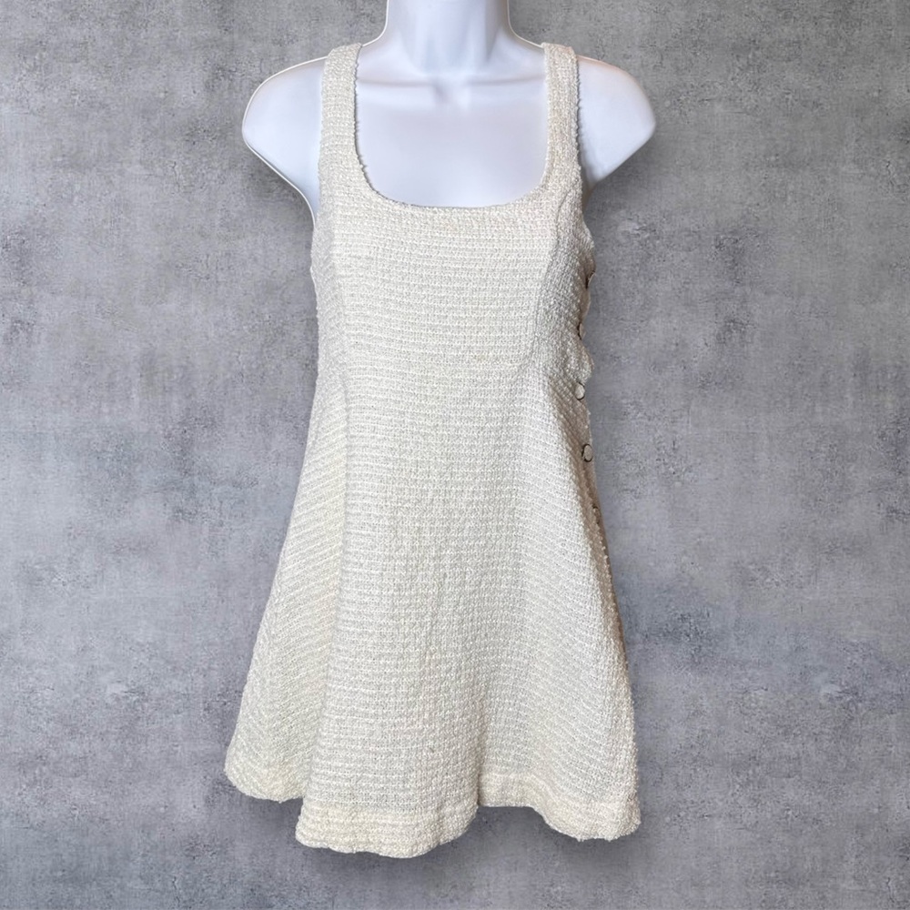 Zara Tweed Like Classy Elegant Coastal Side Button Down Casual Dress Size Small